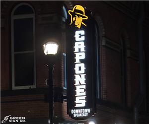 Capone's Downtown Speakeasy: Custom Restaurant Lighted Blade Sign