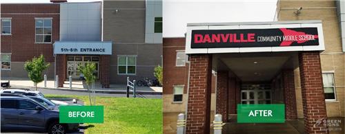Green Signs - Wayfinding - Middle School Sign - Entrance Sign - Indiana - Danville