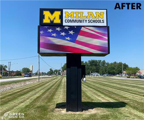 Milan High School: Custom Replacement Sign Faces for Lighted Pylon High School Sign