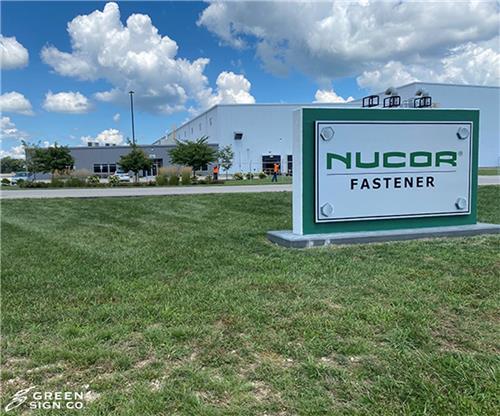 Nucor Fasteners: Custom Single Sided Architectural Monument Sign For Industrial Facility