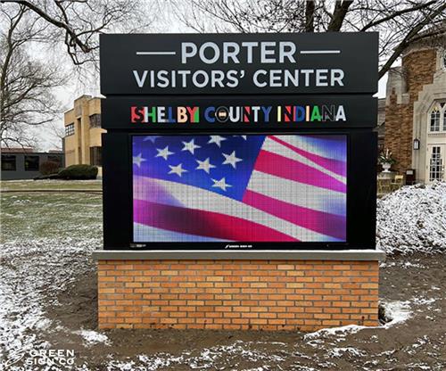 Porter Visitors&#39; Center of Shelby County: Custom Main ID Sign w/ EMC